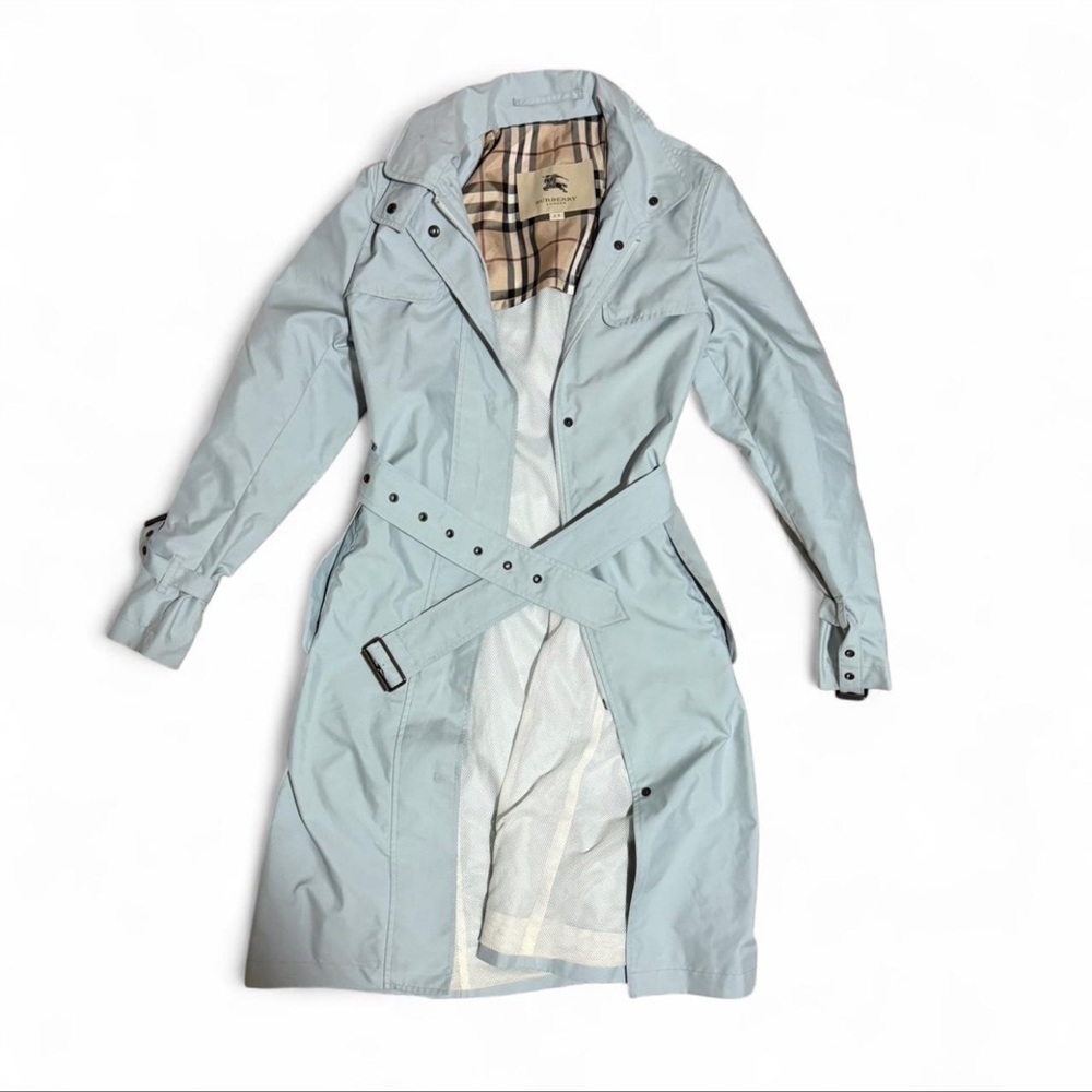 Authentic Burberry Powder Blue Belted Trench Coat